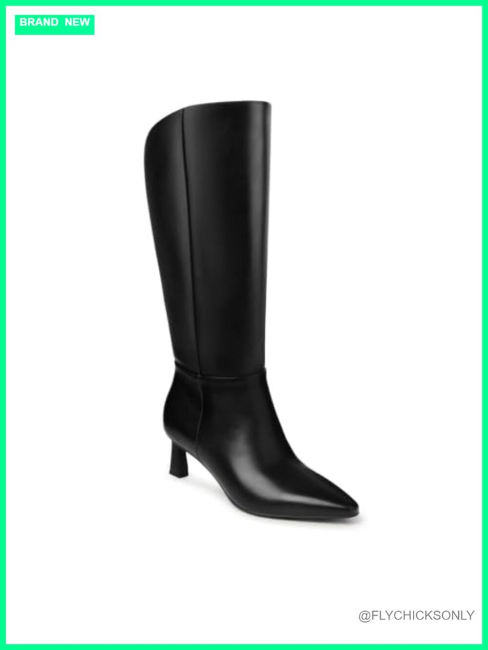 Wide Calf Knee High Boots Pointed Toe Kitten Heel Side Zip Dress Boots